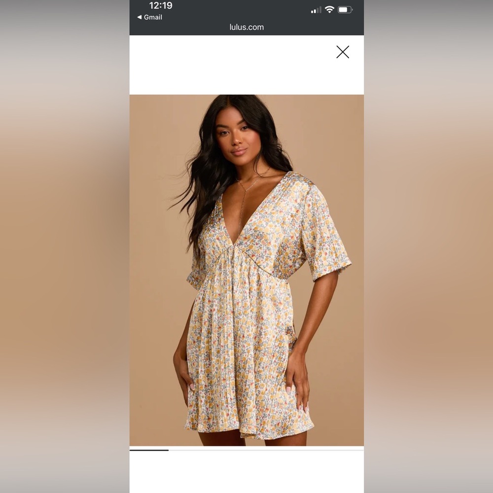 White Floral Print Satin Babydoll Dress